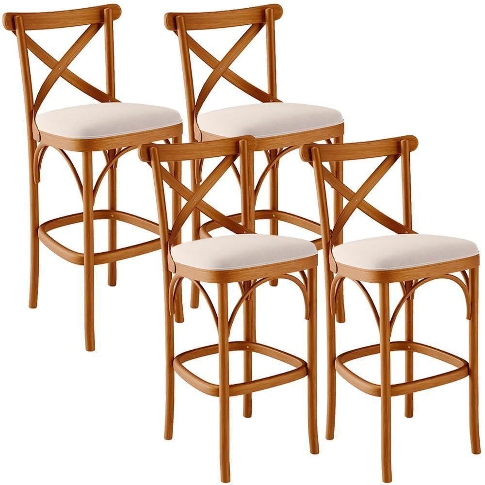 Kit 04 Banquetas Altas Cozinha Bancada Bar Sala De Jantar Estofada ávila L02 Suede Bege - Lyam