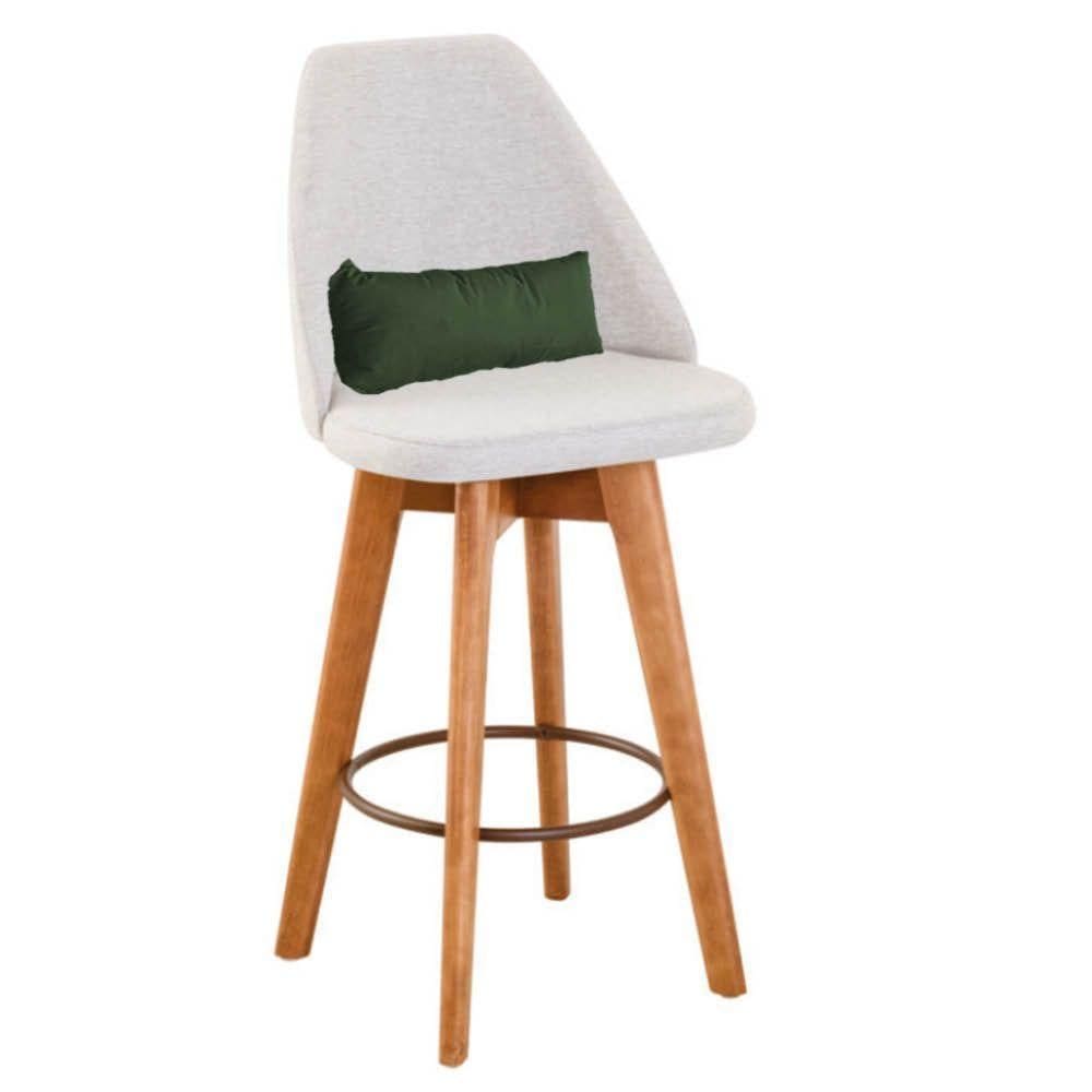 Banqueta Com Encosto Bege Claro E Almofada Verde Musgo