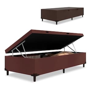 Cama com Baú Solteiro 0,88 com 41cm de Altura Prince Suede Marrom Marrom