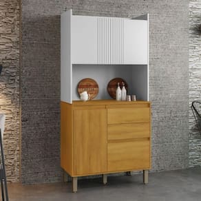 Kit Armário De Cozinha 4 Portas 2 Gavetas Lucca Chf Móveis Cinamomo Com Branco Acetinado
