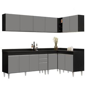 Armário De Cozinha Modulado De Canto 6 Peças Cp32 Balcão Com Tampo Preto-cinza - Lumil