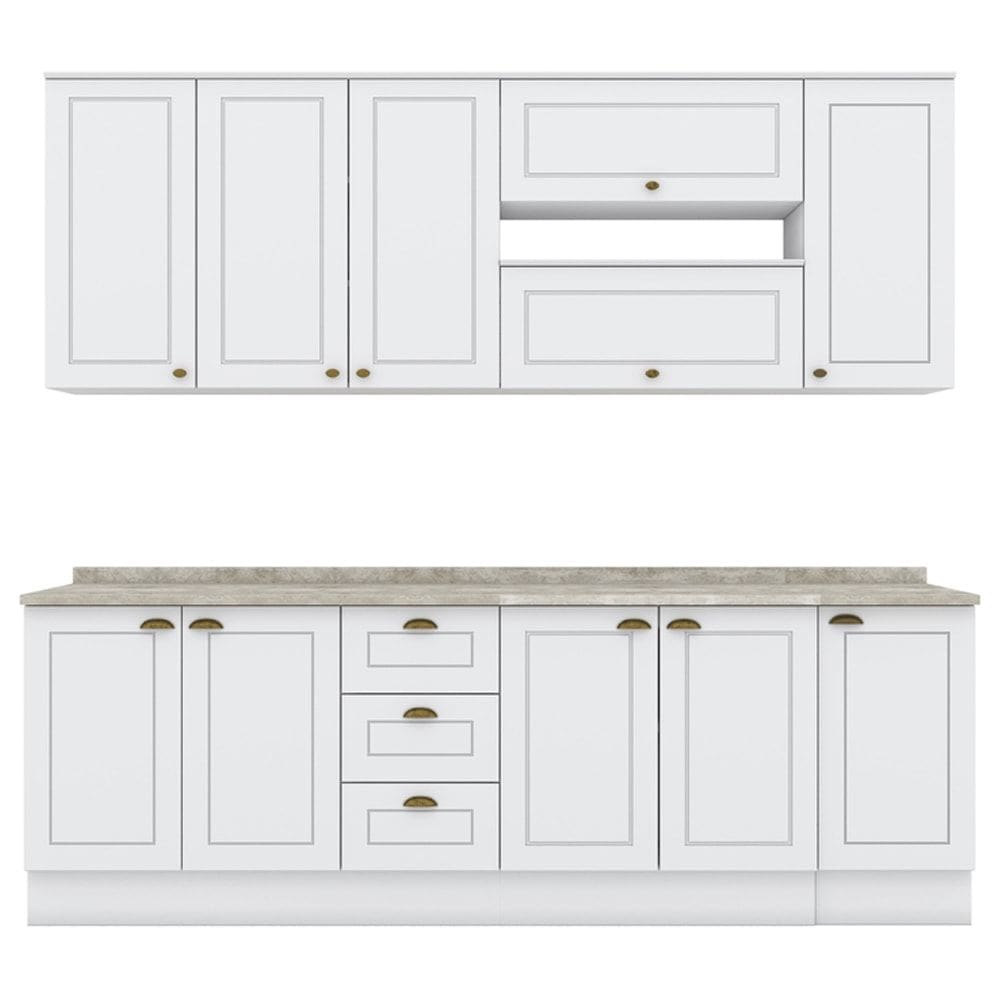Cozinha Modulada 10 Pecas 240 cm CE792 Americana Branco Calcare Henn