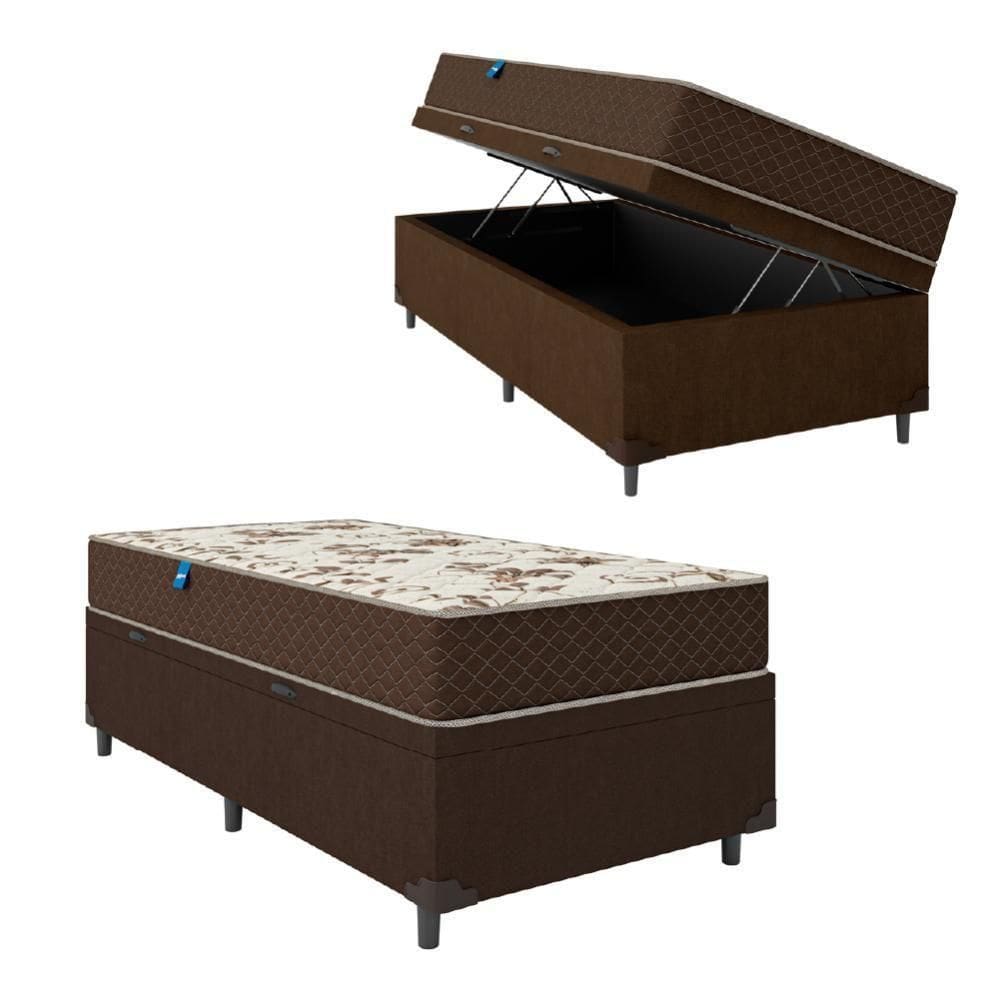 Cama Baú Solteiro Colchão Espuma D33 Marquês 88x188x60cm Marrom Umaflex - Suporta até 90kg por Pessoa Marrom