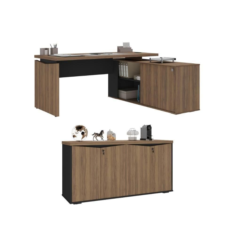 Mesa Em L Joinville E Balcão 4 Portas Nogal Preto