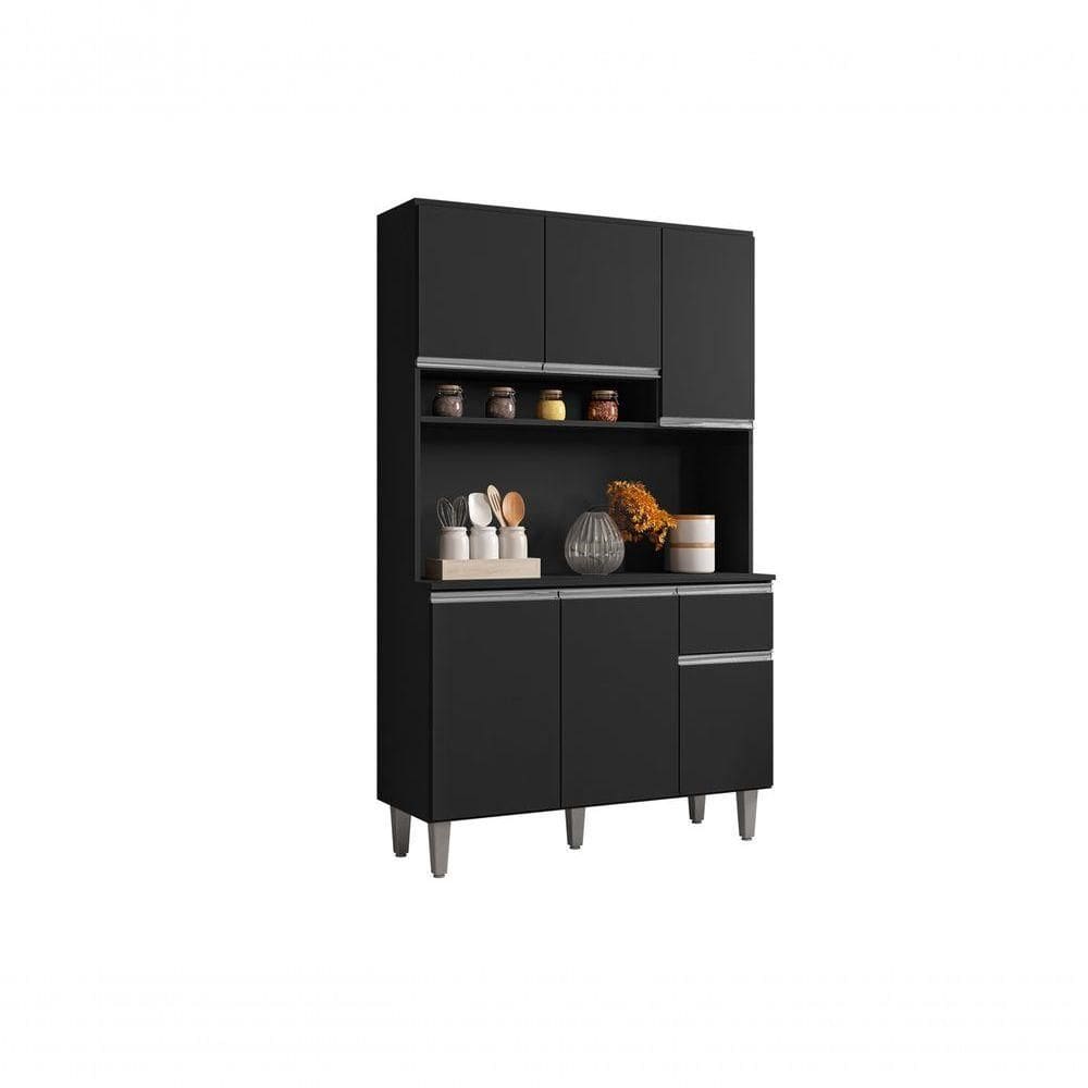 Kit Cozinha Compacta 105cm Com 6 Portas 1 Gaveta Márcia Preto