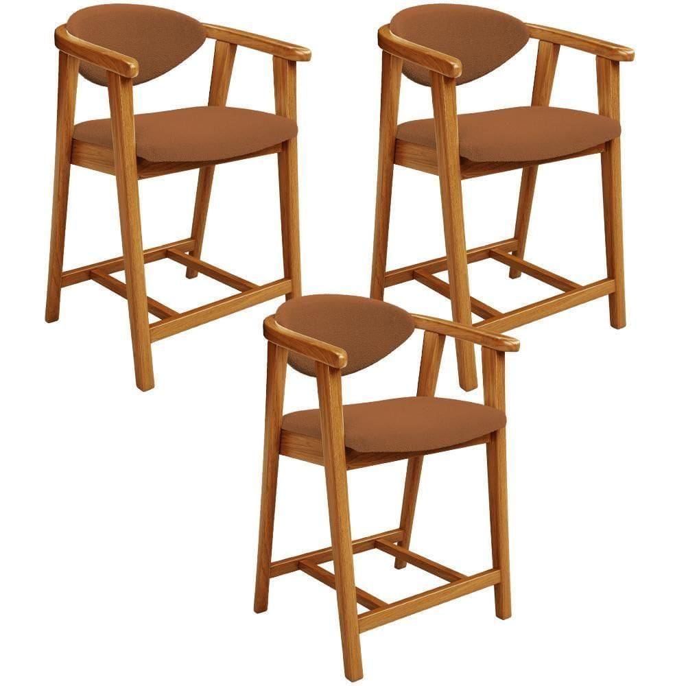 Kit 03 Banquetas Baixa Para Cozinha Sala Jantar Bancada Cecília L02 Bouclê Terracota - Lyam Decor