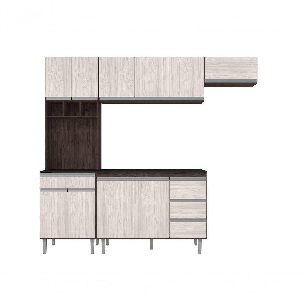 Cozinha Modulada Completa Andreia C-5 Peças 240cm Marrom