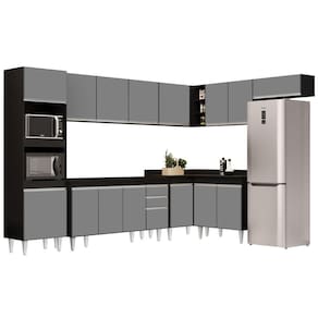 Armário De Cozinha Modulada De Canto 8 Peças Cp07 Balcão Preto-cinza - Lumil