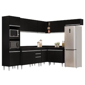 Armário De Cozinha Modulada De Canto 8 Peças Cp02 Balcão Com Tampo Preto - Lumil