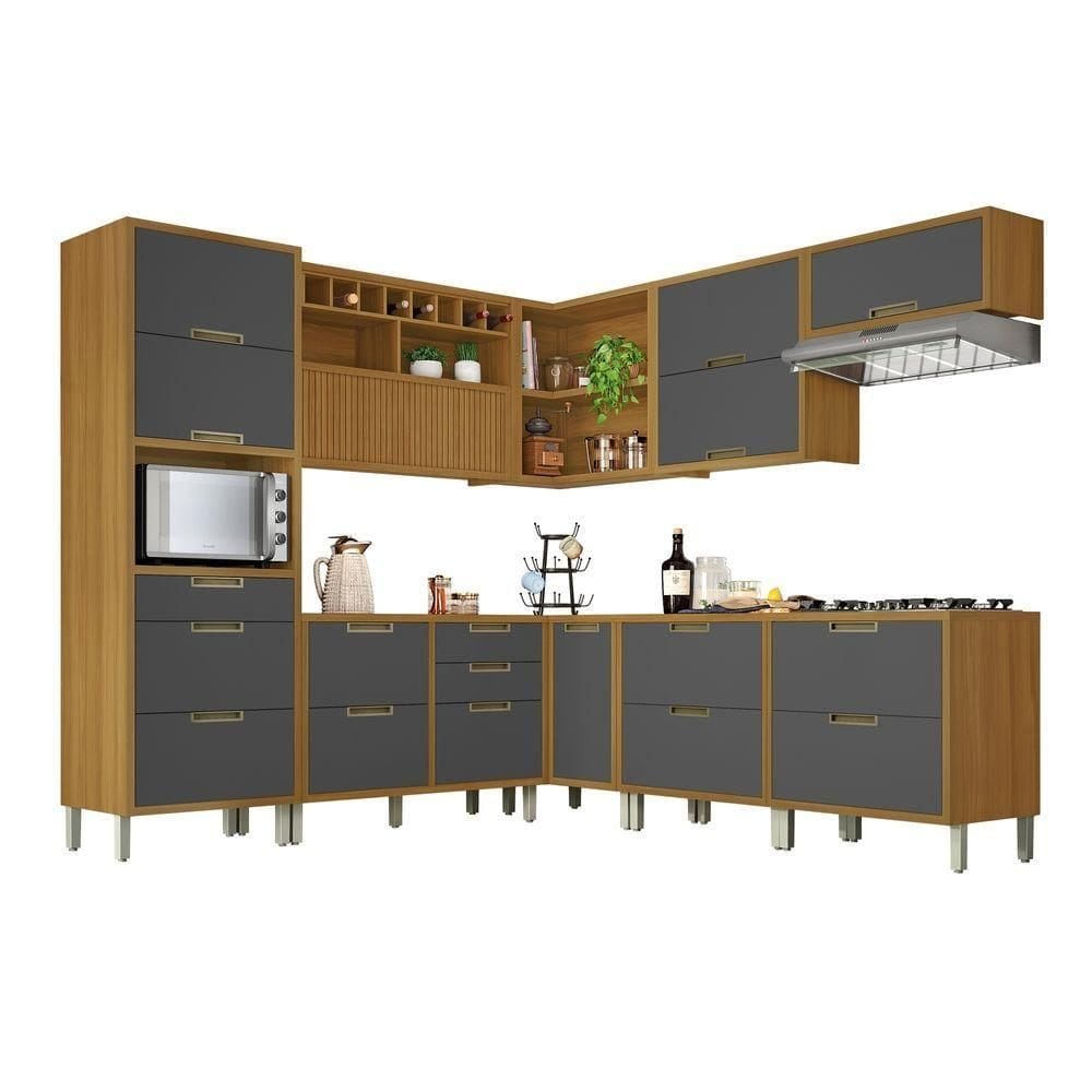 Cozinha Completa ângulo 9 Peças Imperatriz Nesher Freijó-grafite