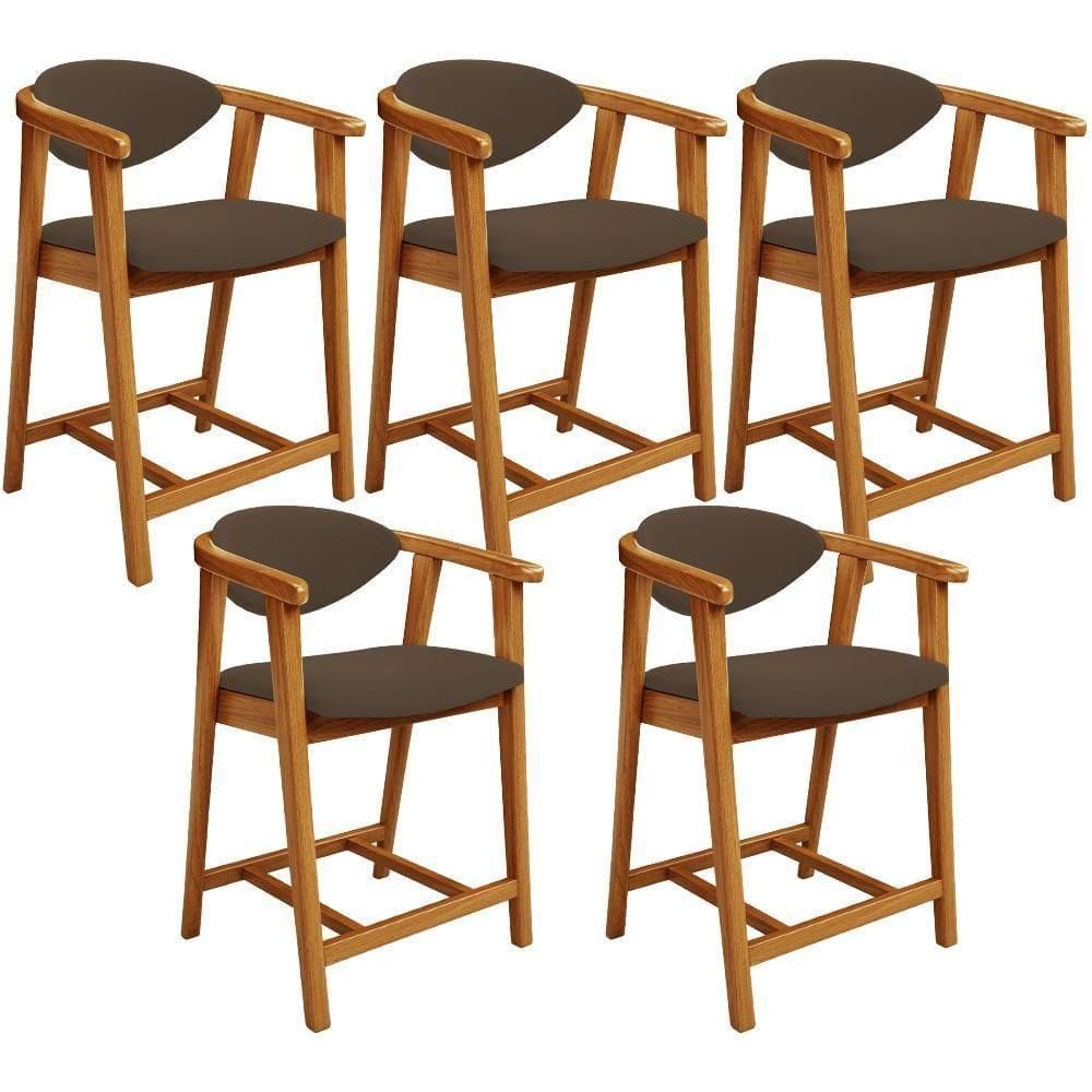 Kit 05 Banquetas Baixa Para Cozinha Sala Jantar Bancada Cecília L02 Suede Marrom - Lyam Decor