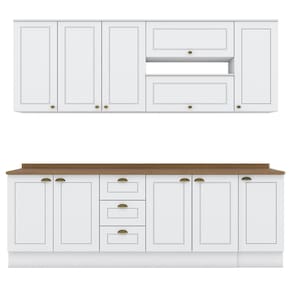 Cozinha Modulada 10 Pecas 240cm CE792 Americana Branco Nature Henn