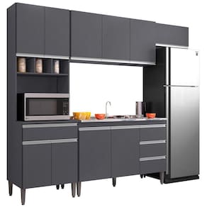 Cozinha Modulada 5 Peças Balcão Com Pia 120cm Andréia Cinza- Ajl Móveis
