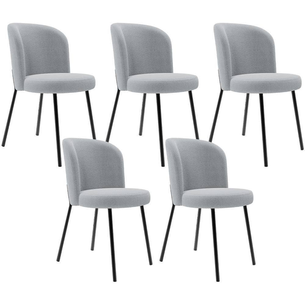 Kit 5 Cadeiras Sala De Jantar Estofada Gavi L02 Bouclê Cinza - Lyam Decor