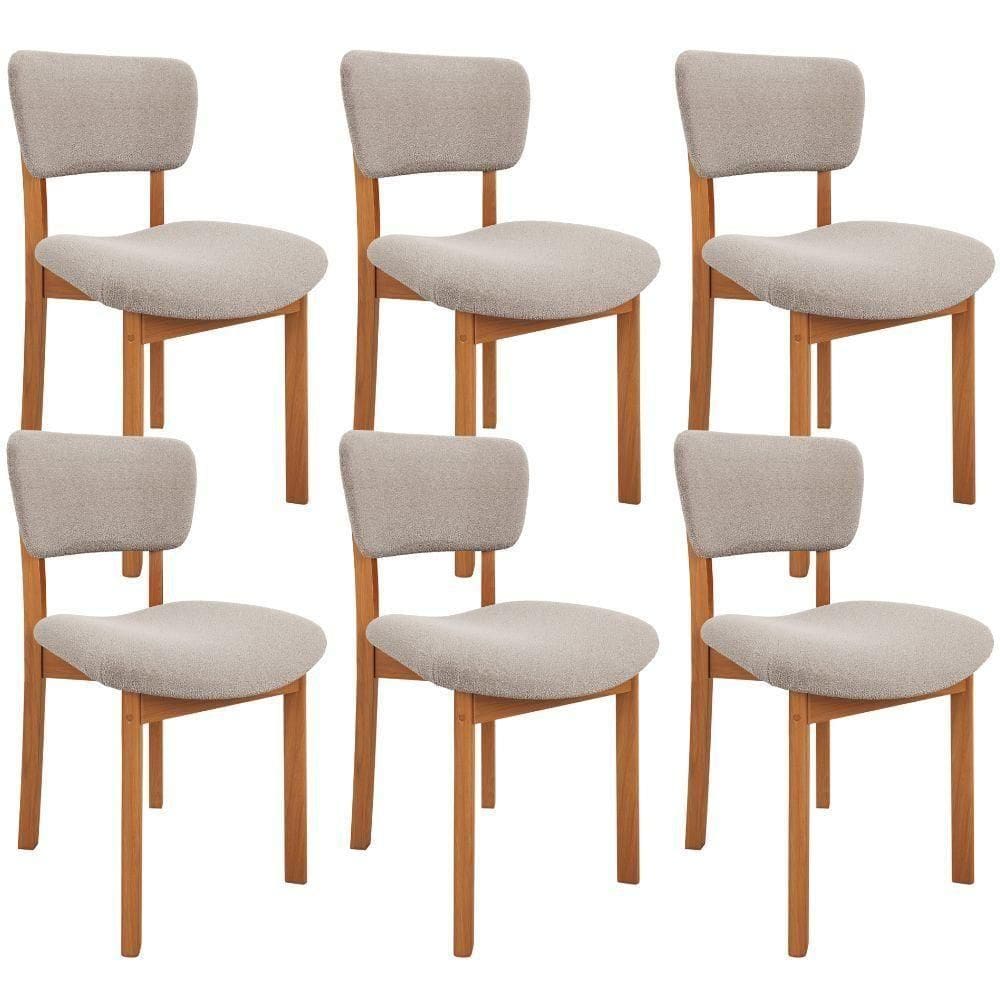 Kit 06 Cadeiras Para Sala De Jantar Cozinha Living Estofada Dara L02 Bouclê Creme - Lyam Decor
