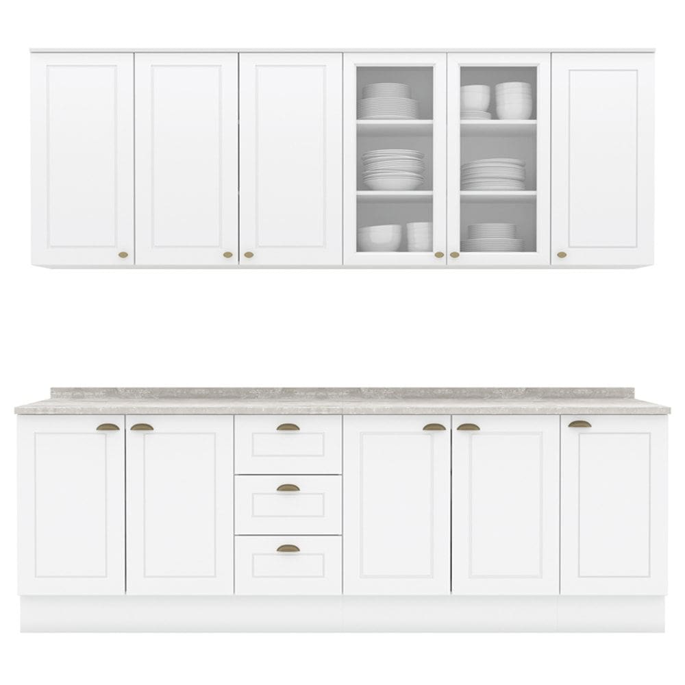 Cozinha Modulada 9 Pecas 240 cm CE856 Americana Branco Calcare Henn