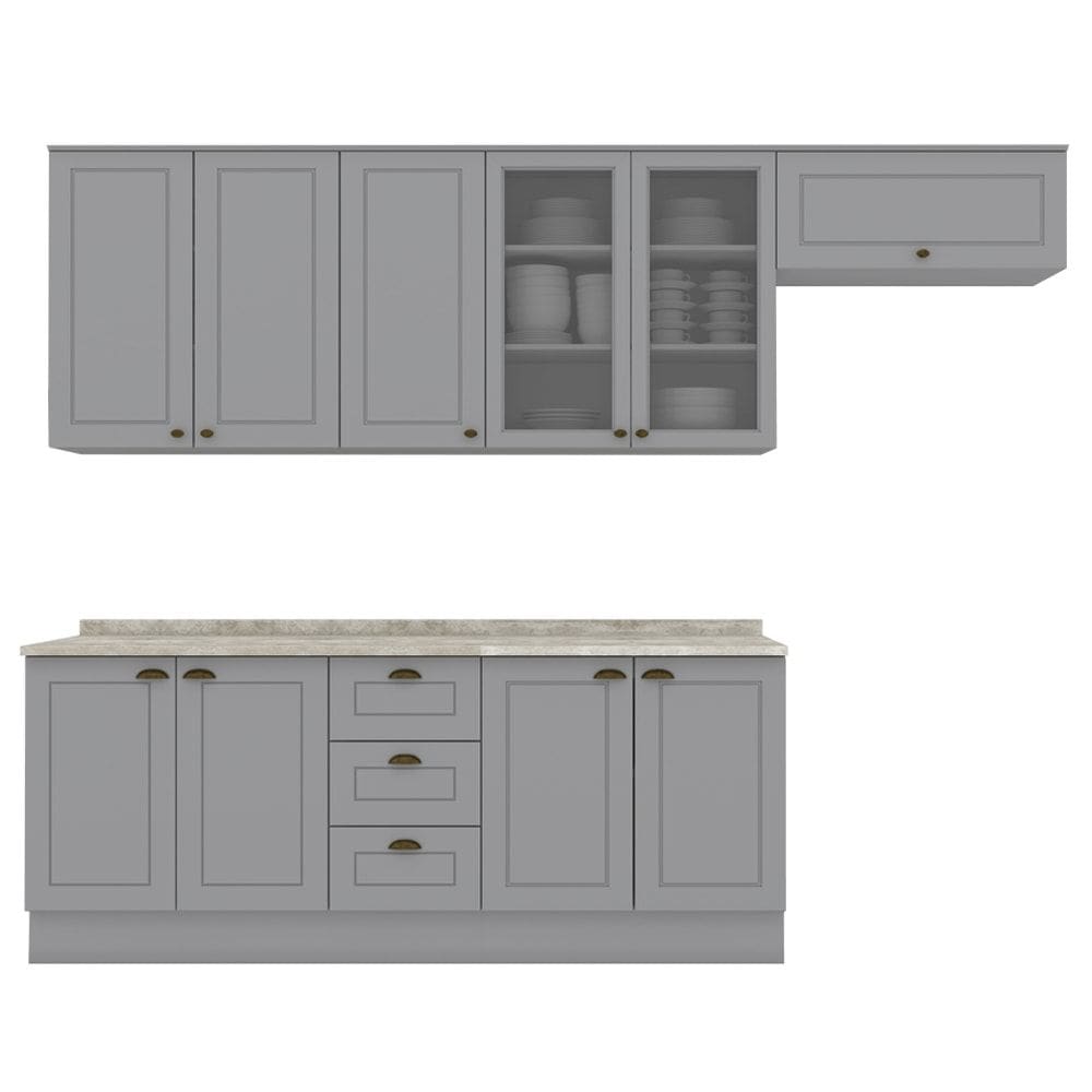 Cozinha Modulada 7 Pecas 280 cm CE791 Americana Cinza Calcare Henn