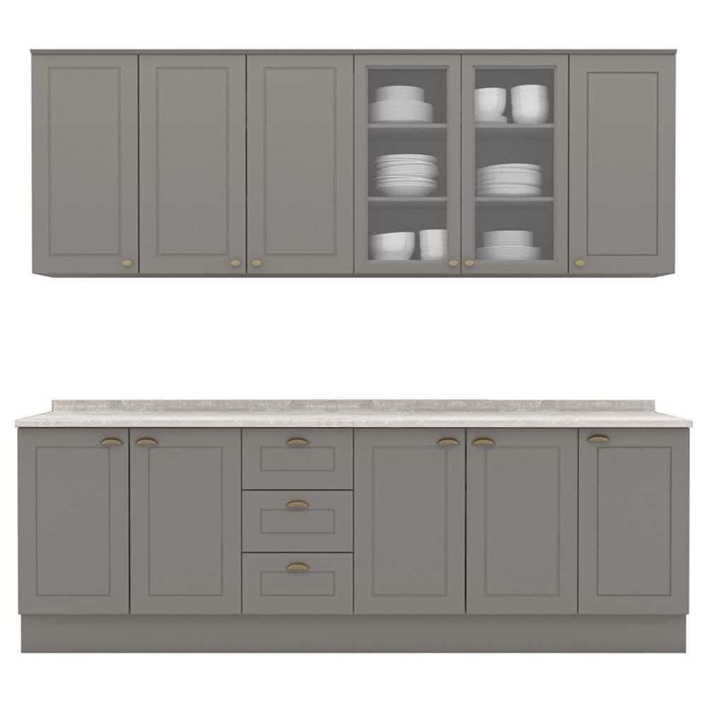 Cozinha Modulada 9 Pecas 240 cm CE856 Americana Cinza Calcare Henn