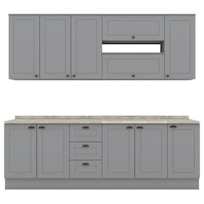 Cozinha Modulada 10 Pecas 240 cm CE792 Americana Cinza Calcare Henn