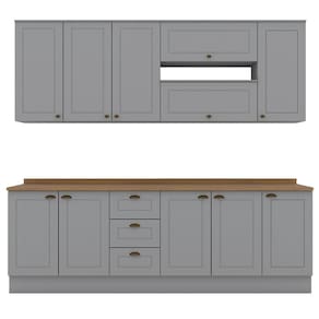 Cozinha Modulada 10 Pecas 240cm CE792 Americana Cinza Nature Henn