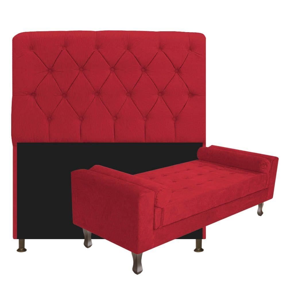 Cabeceira Queen Size com Recamier 160 cm Kit Suede Vermelho