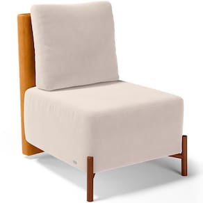 Poltrona Decorativa Living Pés Madeira Hungria L02 Couríssimo Whisky Suede Bege - Lyam