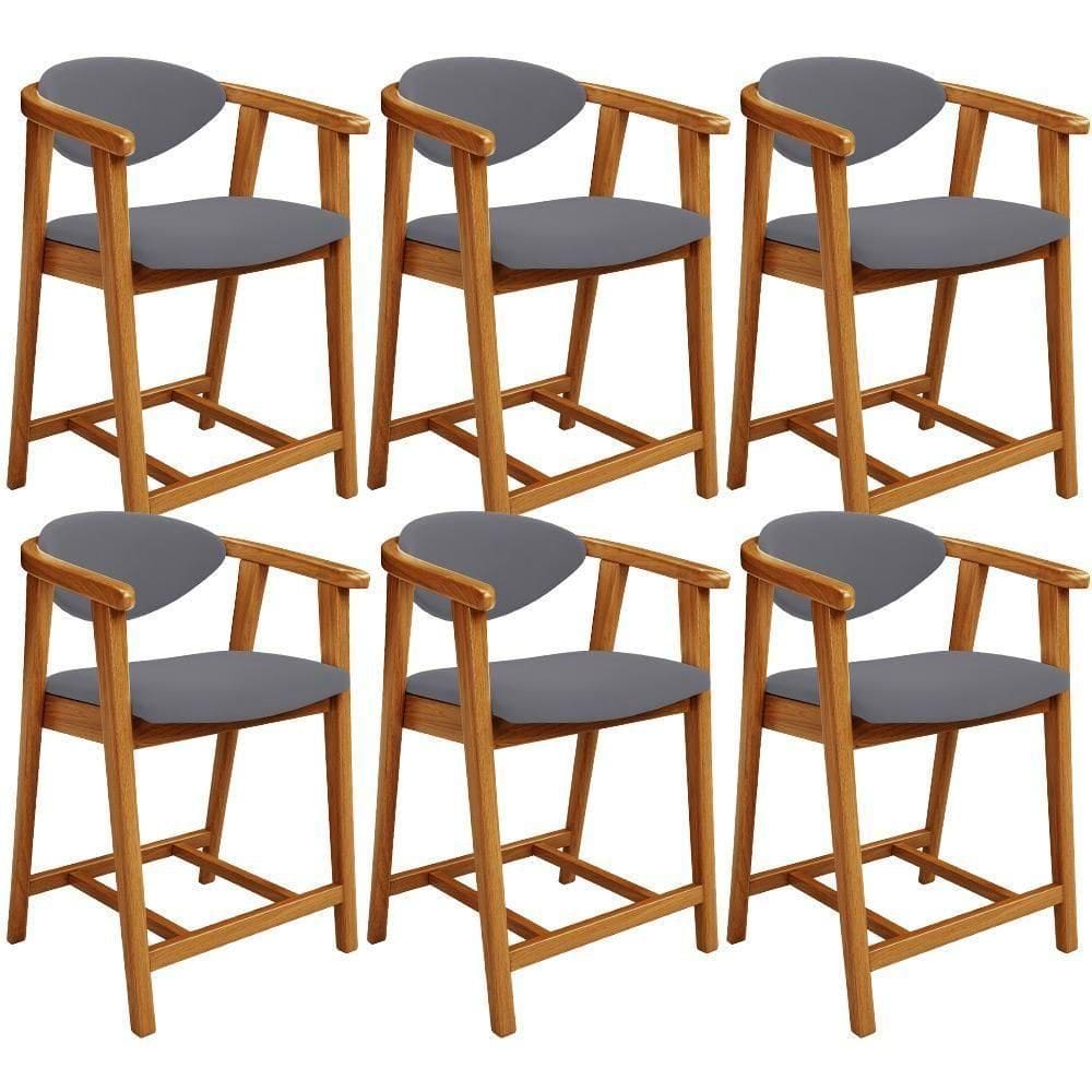Kit 06 Banquetas Baixa Para Cozinha Sala Jantar Bancada Cecília L02 Suede Cinza - Lyam Decor