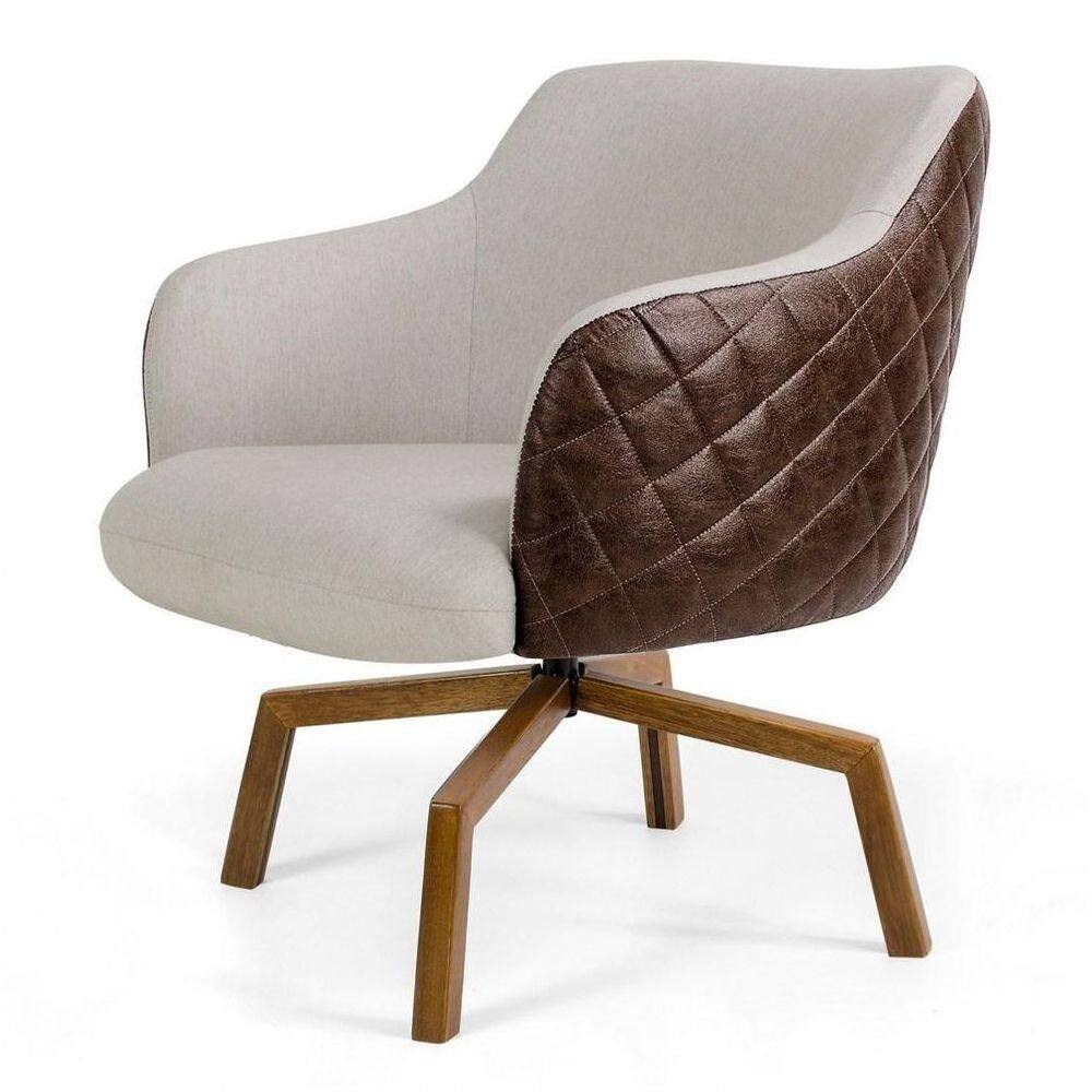 Poltrona Decorativa Jade Base Ka Giratória B-10 Corano Tressê Linho Bege
