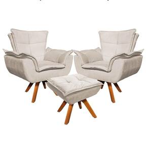 Kit 2 Poltronas Com Puff Suede Bege Ibiza