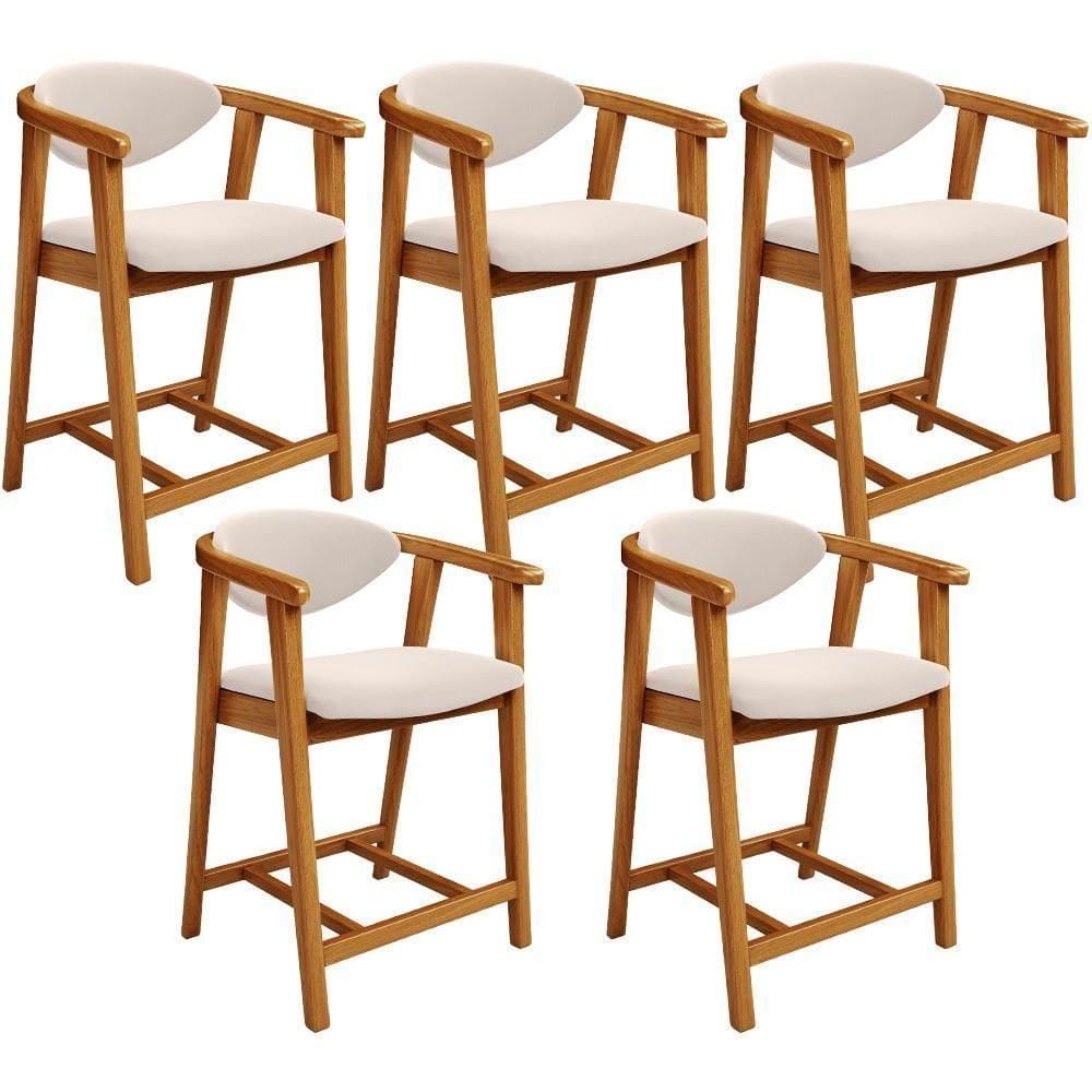 Kit 05 Banquetas Baixa Cozinha Sala De Jantar Bancada Cecília L02 Suede Bege - Lyam Decor
