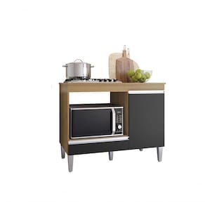 Balcão Para Cooktop 4 E 5 Bocas E Forno Microondas Carla Amendoa - Pt - Ajl Móveis