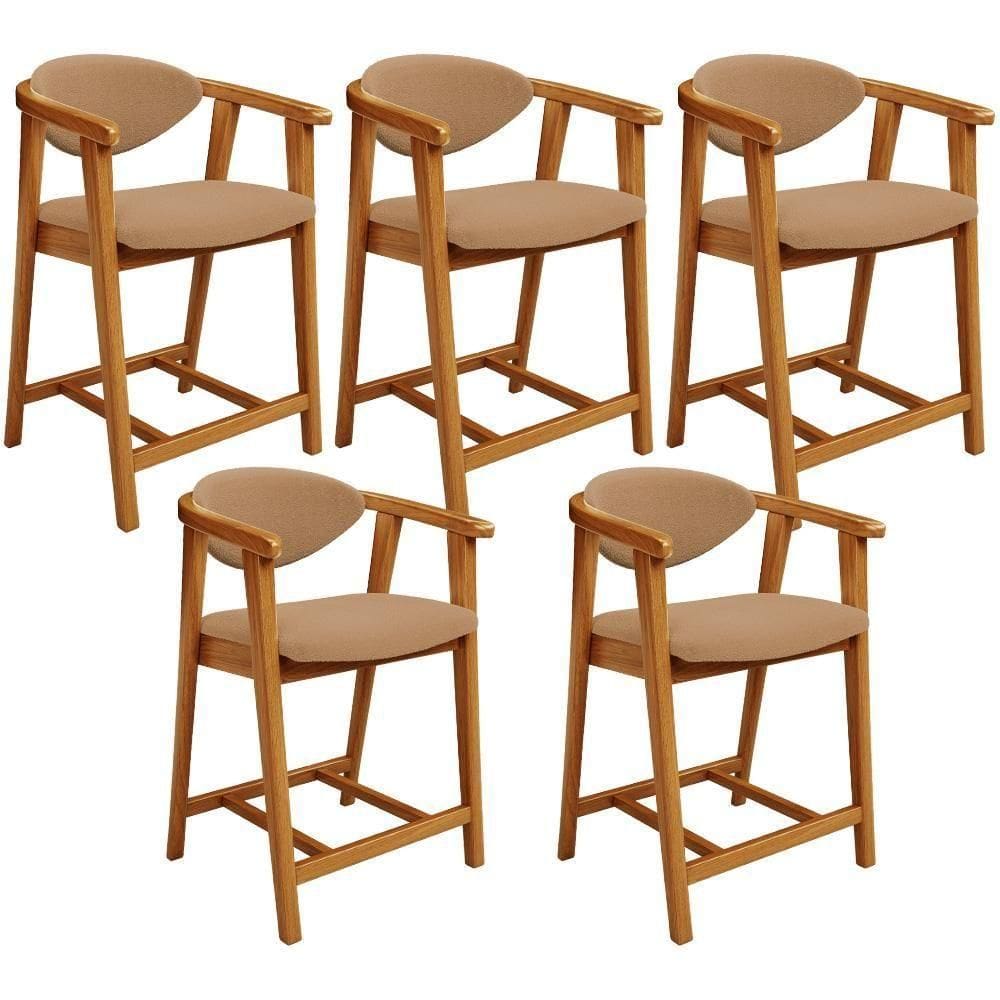 Kit 05 Banquetas Baixa Para Cozinha Sala Jantar Bancada Cecília L02 Bouclê Mostarda - Lyam Decor