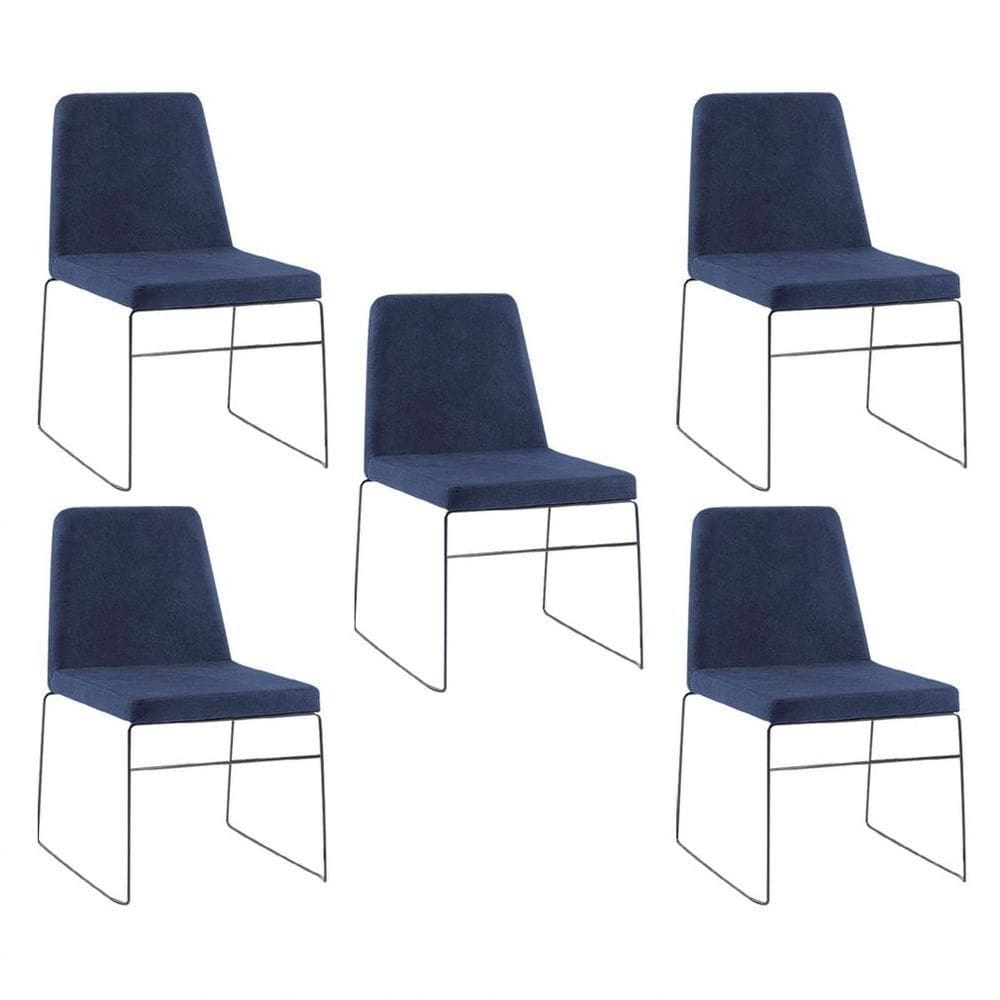 Kit 5 Cadeiras Decorativa Sala De Jantar Anne Linho Azul Marinho - Gran Belo