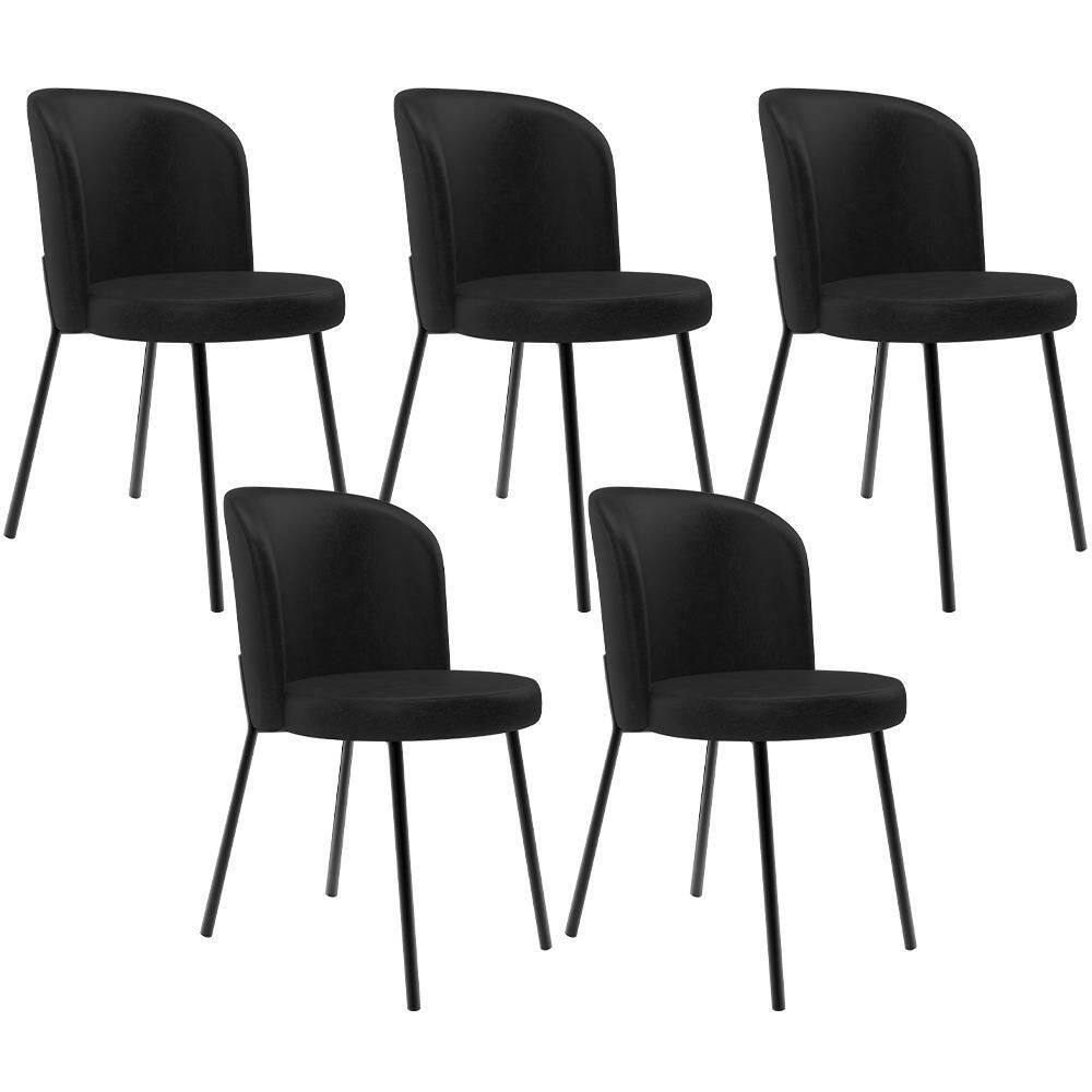 Kit 5 Cadeiras Sala De Jantar Estofada Gavi L02 Couríssimo Preto - Lyam Decor