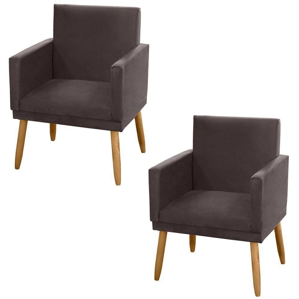 Kit 02 Poltronas Lauren Pés Palito Suede Marrom