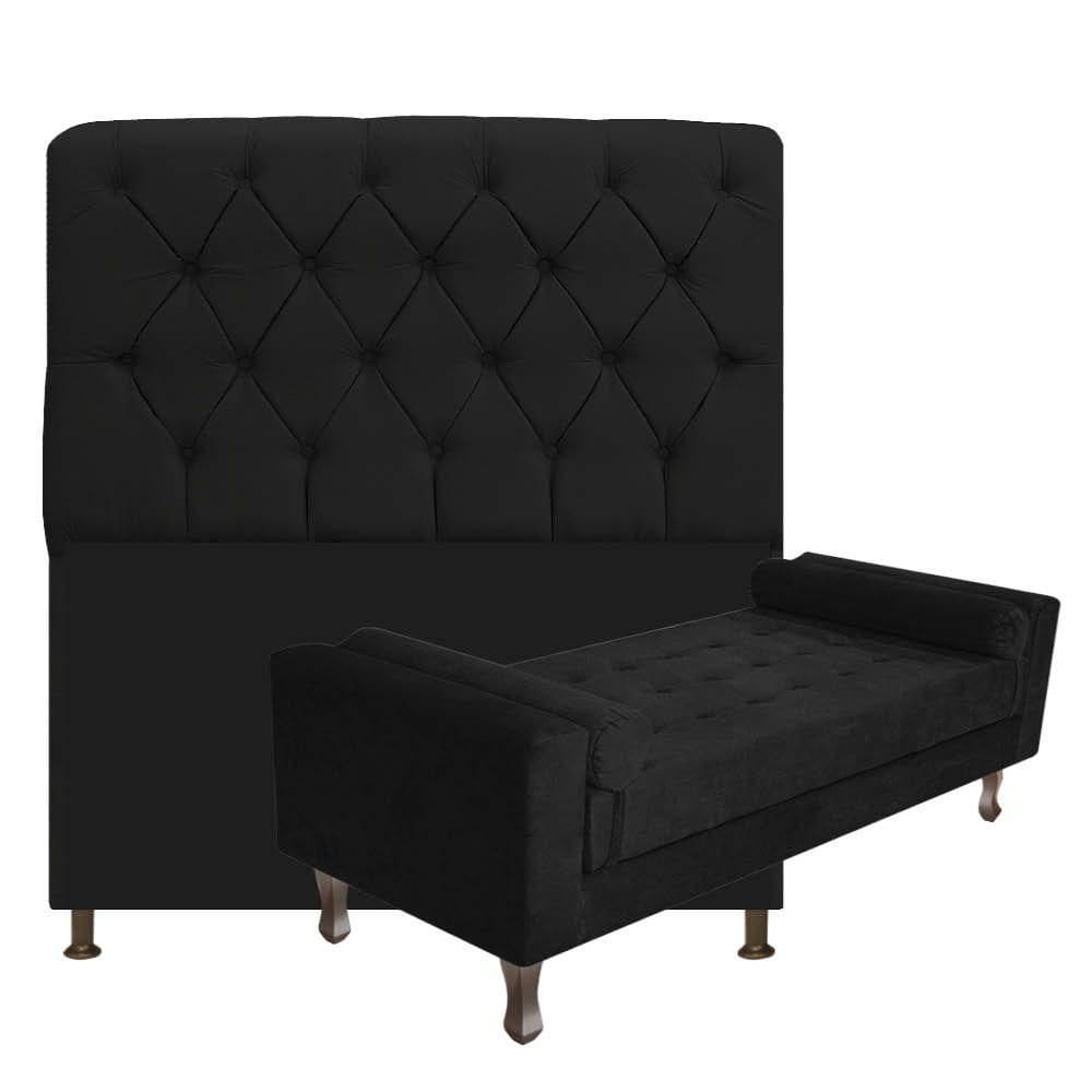Kit Cabeceira Lady E Recamier Félix 160 Cm Queen Size Preto