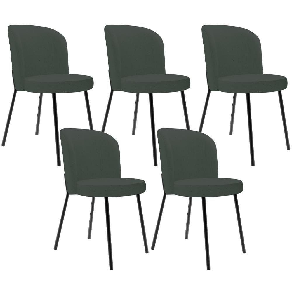 Kit 5 Cadeiras Sala De Jantar Estofada Gavi L02 Linho Verde Musgo - Lyam Decor