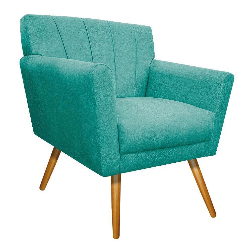 Poltrona Laura Pés Palito Suede Azul Tiffany