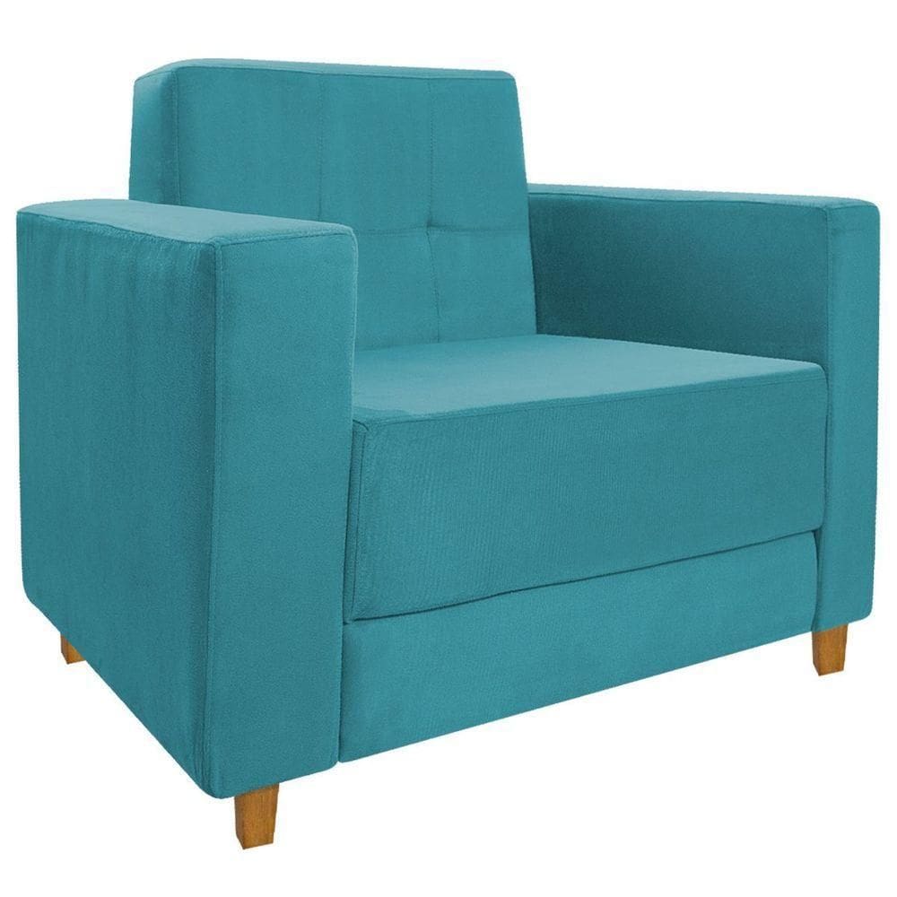 Poltrona Decorativa Denver Suede Azul Turquesa - Doce Sonho Móveis