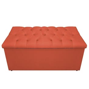 Calçadeira Baú Estofada Mel 90 Cm Solteiro Com Terracota