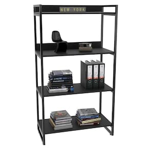 Estante Livreiro Multiuso Prisma Estilo Industrial 80cm 4 Prateleiras C08 Preto Onix - Mpozenato