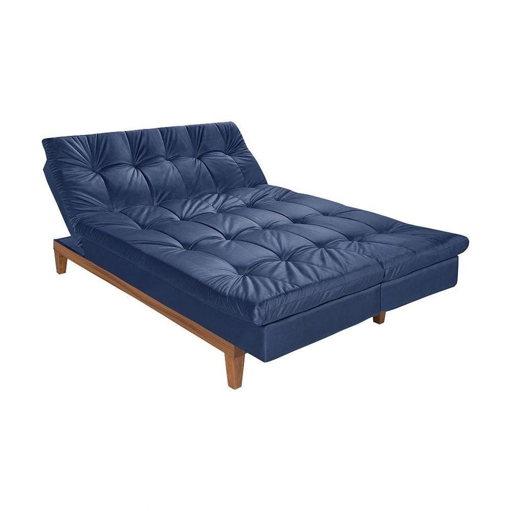Sofá Cama Reclinável 2 Lugares Change Veludo Azul - Gran Belo