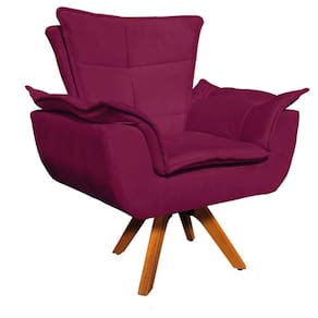 Poltrona Decorativa Sala De Estar Base Giratória Madeira Opla Suede Vinho - Ibiza