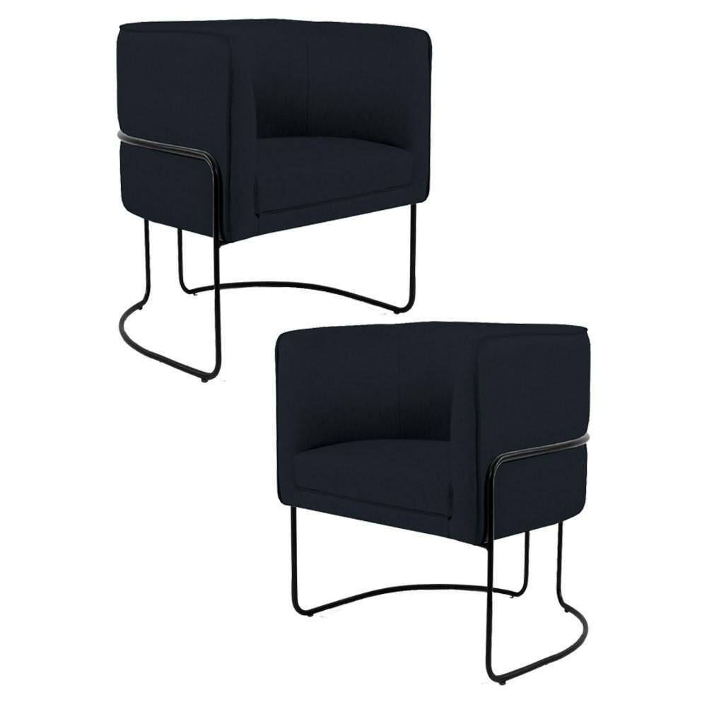 Kit 2 Poltronas Base Aço Betina B-300 Veludo Preto