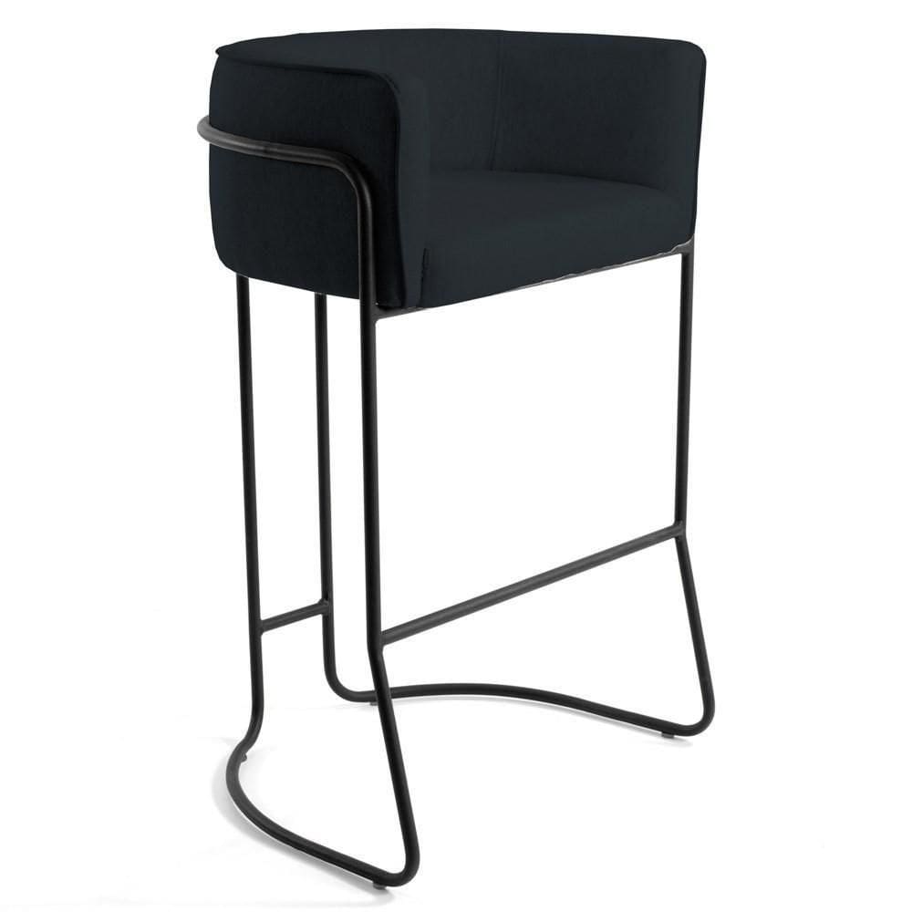 Banqueta Base Aço Preto Betina B-300 Veludo Preto - Domi