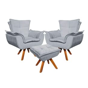 Kit 2 Poltronas Decorativas Base Giratória Giromad Com Puff Opla Suede Cinza - Ibiza