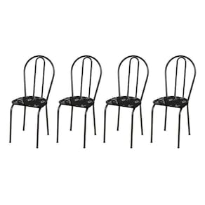 Kit 4 Cadeiras 004 Cromo Preto/florido - Artefamol