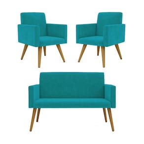 Kit Namoradeira + 02 Poltronas Decorativas Azul Turquesa
