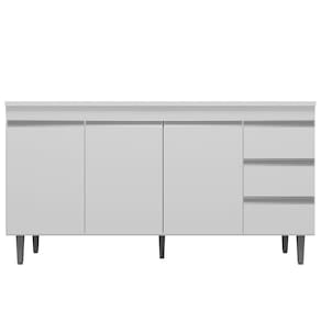 Balcão Gabinete Cozinha 160Cm Com Tampo 3 Portas Branco