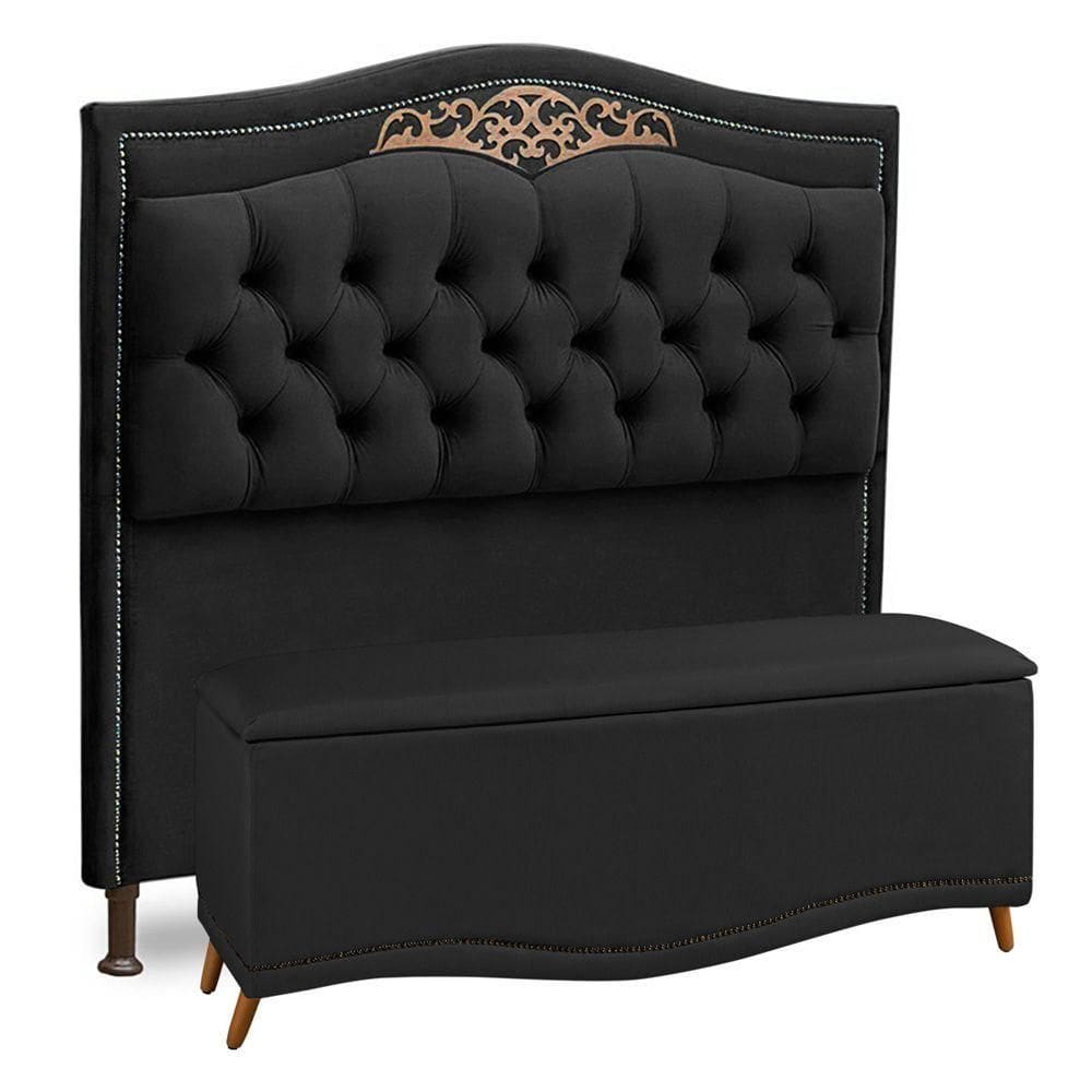 Cabeceira E Calçadeira Baú Box Casal King Size 195cm Chumbo